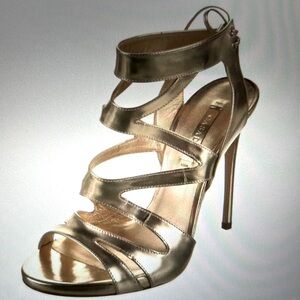 Casadei Gold Leather Cutout Gladiator Sandals Heels Shoes US 6.5